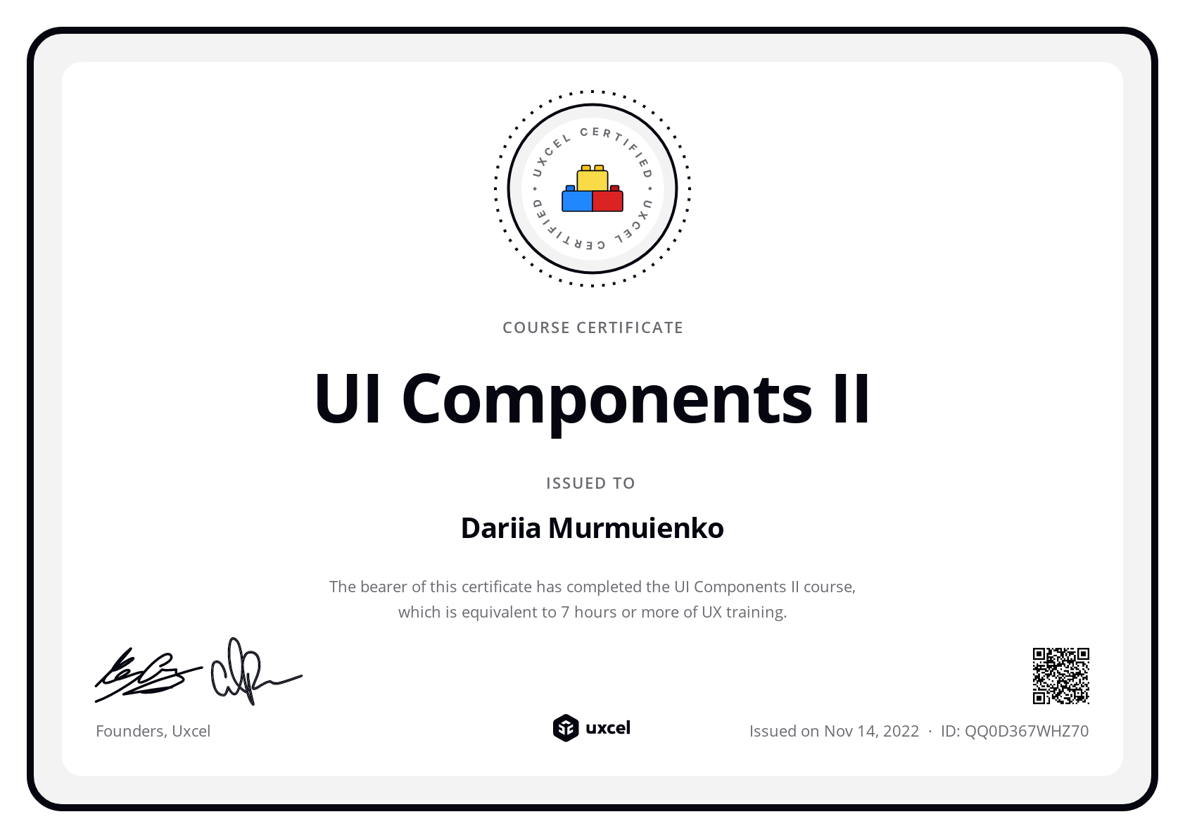 Dariia Murmuienko's certificate